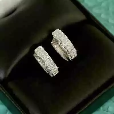 2Ct Round Cut Real Moissanite Men's Women's Hoop Earrings 14k White Gold Plated • $127.99