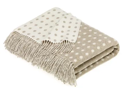 Bronte By Moon 🇬🇧 Natural Spot Reversible Throw/Blanket 100% Pure Merino Wool • £82