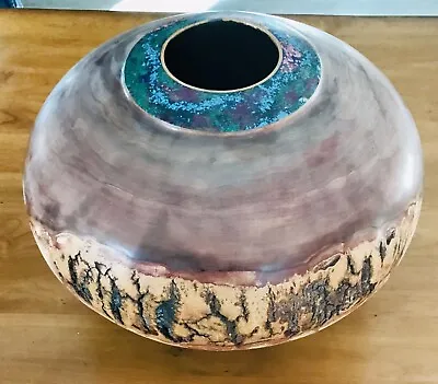 Marc Wroe Turned Burl Wood Vase Coral Turquoise Sugilite Lapis Sodalite Inlay • $500