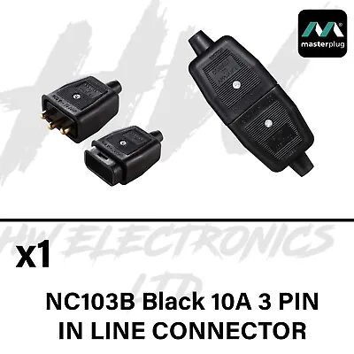 MasterPlug PermaPlug NC103B-01 In-Line Mains Connector/Joiner 3Pin 10 Amp Black • £4.89