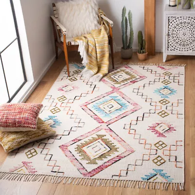 SAFAVIEH Morrocan Boho Tribal Handwoven Flat Weave Kilim Area Rug Ivory & Pink • $139.99