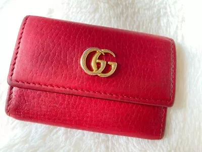 GUCCI GG Marmont Zip Around Key Case Coin Purse Red Matelasse Leather • $99.98