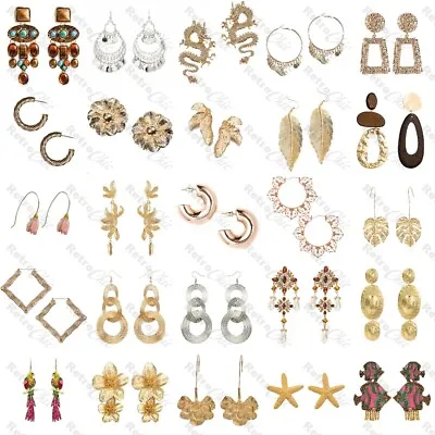 Big Statement Drop/Stud EARRINGS Gold Fashion STUDS Zara Style Boho Metal CHOOSE • £2.99