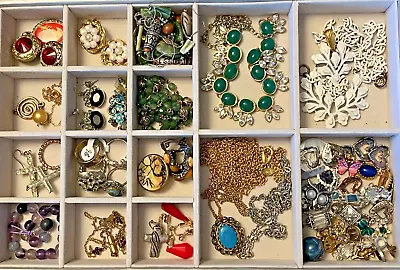 65 Pc MIXED JEWELRY LOT Rings Earring Necklace VTG To Now Some SIGNED Multicolor • $9.99