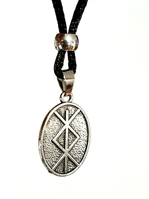 £4.95 • Buy Viking Protection Necklace Bind Rune Pendant Othala And Algiz Beaded Tie Cord