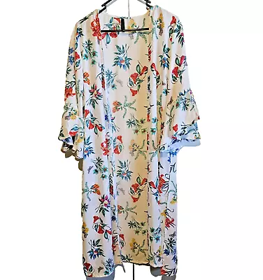 Crossroads Kimono Kaftan Cover Up. Light Jacket .Top White Floral. Bell Sleeves. • $23