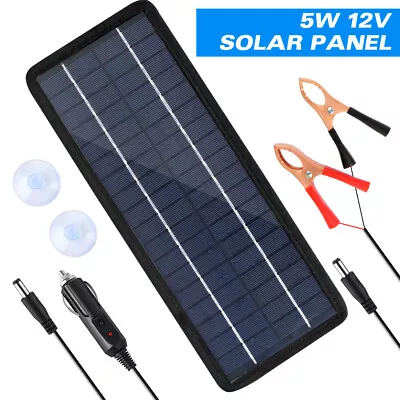 5W 12V Portable Solar Panel Trickle Charger Kit Car Battery Maintainer RV UK • £13.29