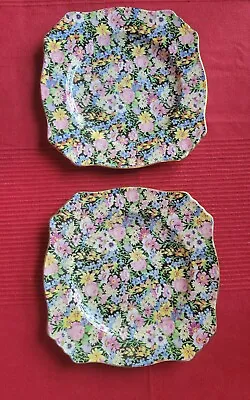 Set  2 Royal Winton Grimwades Balmonal Black Chintz Porcelain Salad Plates  • $60