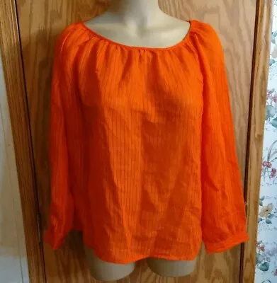 Womens Shirt Sz S J Crew  Orange Key Hole Ties  Print Button Up NEW • $20