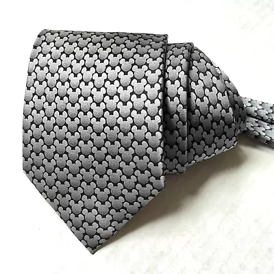 Mickey Mouse Walt Disney World Silk Mens Neck Tie Black Silver 57  Long NWT • $24.95