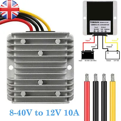 8-40V To 12V 10A DC Voltage Stabilizer Car Power Supply Regulator Waterproof UK • £22.65