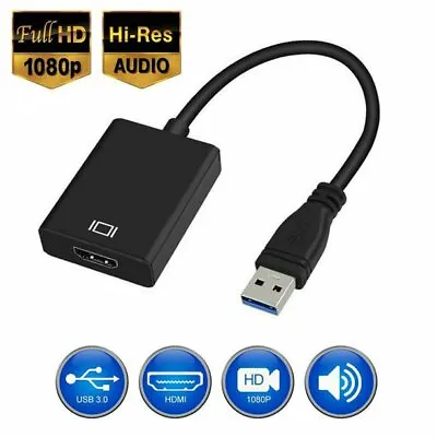 £8.49 • Buy USB 3.0 To HDMI Video Audio Cable Adapter Converter 1080P HD For HDTV PC Laptop