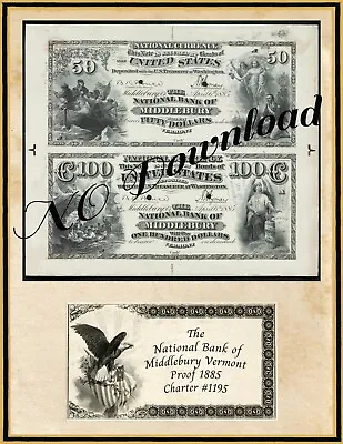 COPY 1885 Proof  $50-$100  The National Bank Of Middlebury Vermont #1195 • $18.95