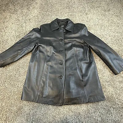 Mossimo Leather Jacket Women's (XL) 16W Black Button Up Coat With Pockets Biker • $28