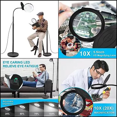 Magnifying Led Floor 20x 36 Glass 10x Dimmable Light And Stand Lamp Lighted • $75.95