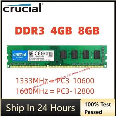 CRUCIAL DDR3 4GB 8GB 1333 1600 1866 Desktop RAM Memory DIMM 240pins DDR3 16GB 32 • $14.18