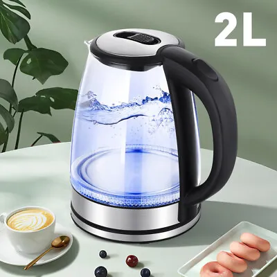 $30.99 • Buy Electric Glass Kettle 360° Rotation LED Light Kitchen Water Jug Stainless Steel