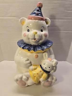 RARE! Bobsy White Clown Bear Holding White Rabbit Ceramic Cookie Jar Collectible • $29.99