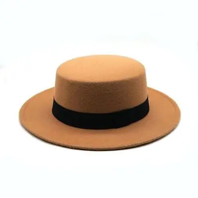Fedora Gambler Hat Wool Pork Pie Boater Flat Top Felt Wide Brim Winter Cap Round • $12.70