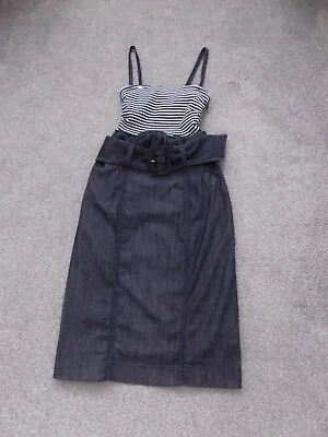 Miss Sixty 60 Designer Dress & Belt Size 6/8? Denim Skirt & Navy Blue/White Top • £20