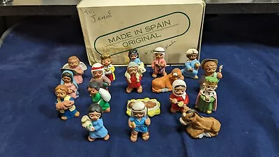 Vintage Spanish Mud People 18pc Nativity Set With Original Boxes • $50