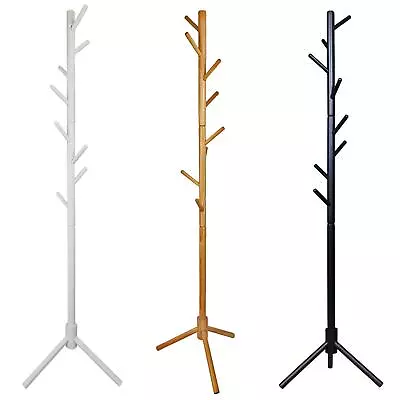 Wooden Coat Stand Coat Rack Tree 8 Hooks Hallway Clothes Jacket Hat Hanger • £18.99