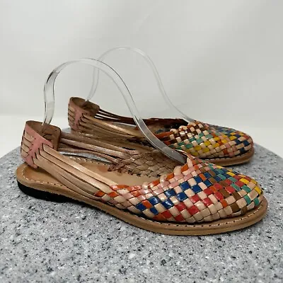 Huarache Sandals Womens 9 Leather Multicolor Flats Shoes Mexico Handmade • $32