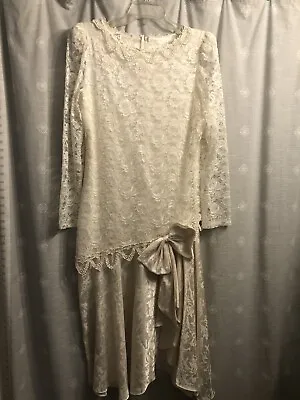 Vintage Wedding Dress 80s Satin And Lace Made In USA • $111.35