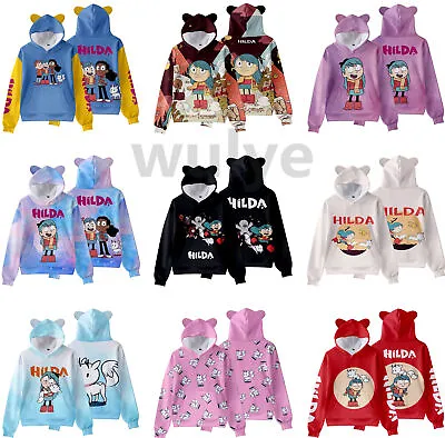 Adult Kids Hilda 3D Hoodie Cosplay Cat Ears Hooded Sweatshirt Pullover Tops Gift • £11.99