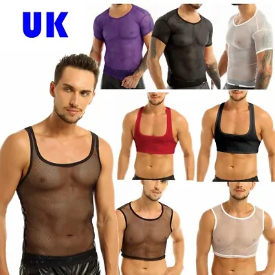 £5.12 • Buy Mens Mesh T-shirt Muscle Vest Top Gym Wear Fishnet Tank Tops Costume Clubwear UK