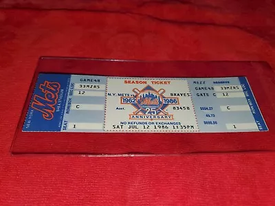 Vintage New York Mets Vs Braves July 12th  1986  Game 48 Full Ticket • $12.99