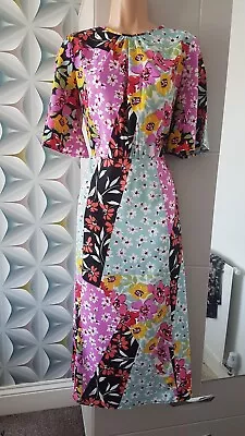 New INFLUENCE Fit & Flare MIDI TEA DRESS Floral Patchwork Print SIZE 10 NWOT  • £5.99