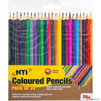 New 24 Colouring Colour Coloured Pencils Pack Children Kids School Art Craft Fun • £3.49