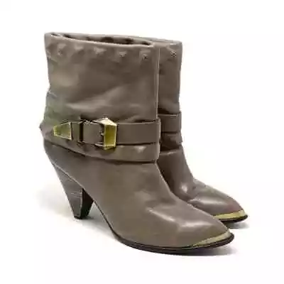 B. Makowsky BF Liza Grey/Taupe 3  Cone Heel Boots Metal Detailing Studs Size 7.5 • $19.66