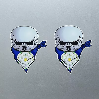 2x Small Bandit Skull With Yorkshire Rose Flag Vinyl Sticker Decal 65x50mm • £2.59