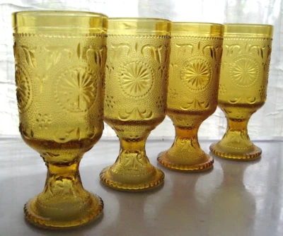 $29.99 • Buy Brockway Glass 4 Amber American Concord Sandwich 10 Ounce Water Goblets
