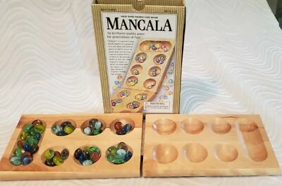Mancala Solid Wood Folding Game Board 45 Glass Gemstone Pieces • $5.52