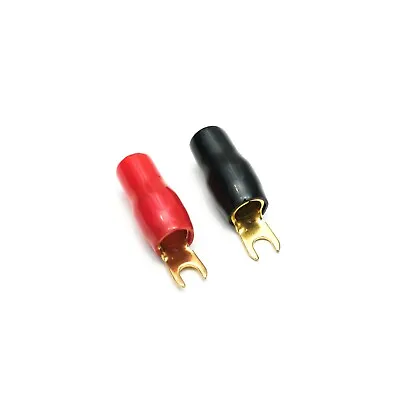 £4.39 • Buy 0 GAUGE 70mm² 5mm Stud FORK TERMINALS PAIR RED BLACK 0 AWG 2 Terminals