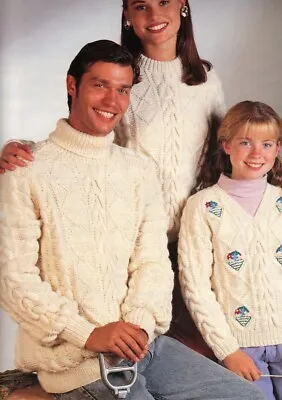 0406 Family Sweaters Aran 26-44  - Vintage Knitting Pattern Reprint • £3.49