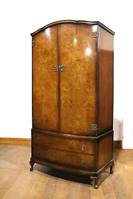 Antique Vintage Queen Anne Style Bow Front Walnut Double Door Wardrobe • £395