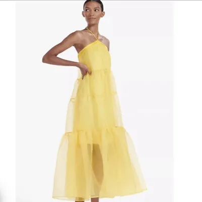 $279.99 • Buy Staud “Mila” Halter Midi Dress Lemon Yellow *NWT*