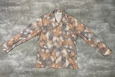 Vintage FEELIN FREE Polyester Shirt XL 70s Disco Button Up Grid Abstract Pointed • $24.95