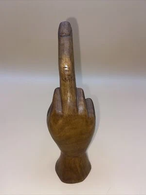 $120 • Buy Vintage Wood Carved Hand Middle Finger Statue Folk Art Flipping The Bird 8 