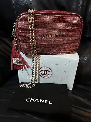 Authentic Chanel Pouch With Added Shoulder Strap   Bag Charm. (dust Bag And Box • £499