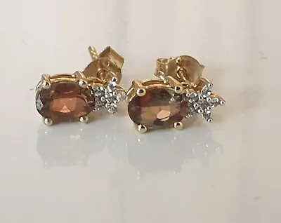 £150 • Buy 9ct Gold Citrine And Diamond Star Cluster Stud Earrings 