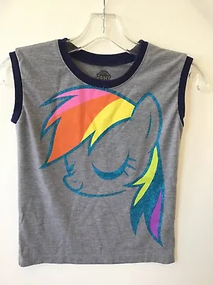 EUC My Little Pony Gray Blue Glitter Cute Girls Tee T-Shirt Top Size L (10/12) • $8.74