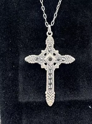 Sterling Silver Vintage Marcasite Cross Signed U Made In USA  • $35