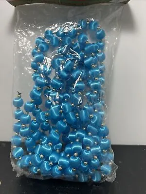 Vtg Kurt Adler Christmas Trim Garland Blue Satin Balls Beads Nine Ft Free Ship • $21.99