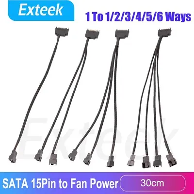 $6.95 • Buy SATA 15Pin To 1/2/3/4/5/6 Way 3 Pin/4 Pin PC Fan Power Adapter Sleeved Cable 