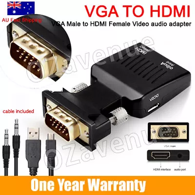 VGA Male To HDMI Female Video Converter Adapter Cable 1080P Stereo Audio Input • $8.49